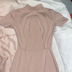 fitted nude turtle neck open back night out dress